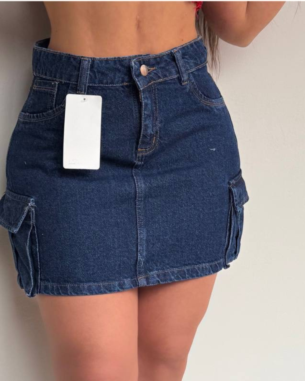 Falda De Jean Cargo Tiro Alto