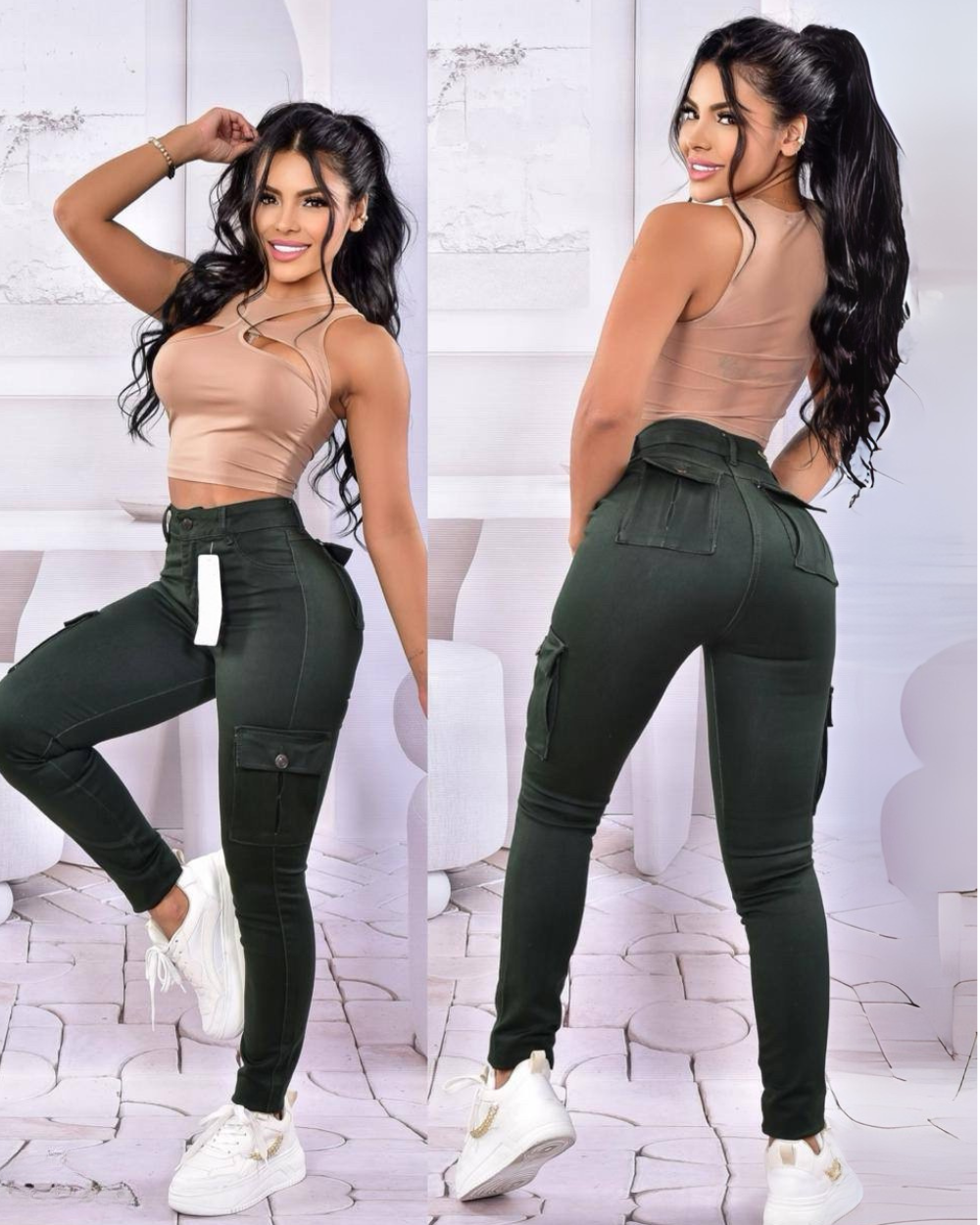 Pantalon Tiro Alto Cargo Estilo Skinin Con Orma