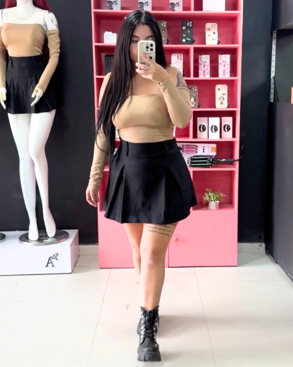 Falda Corta Plisada Con Pliegues Tipo A Para Mujeres