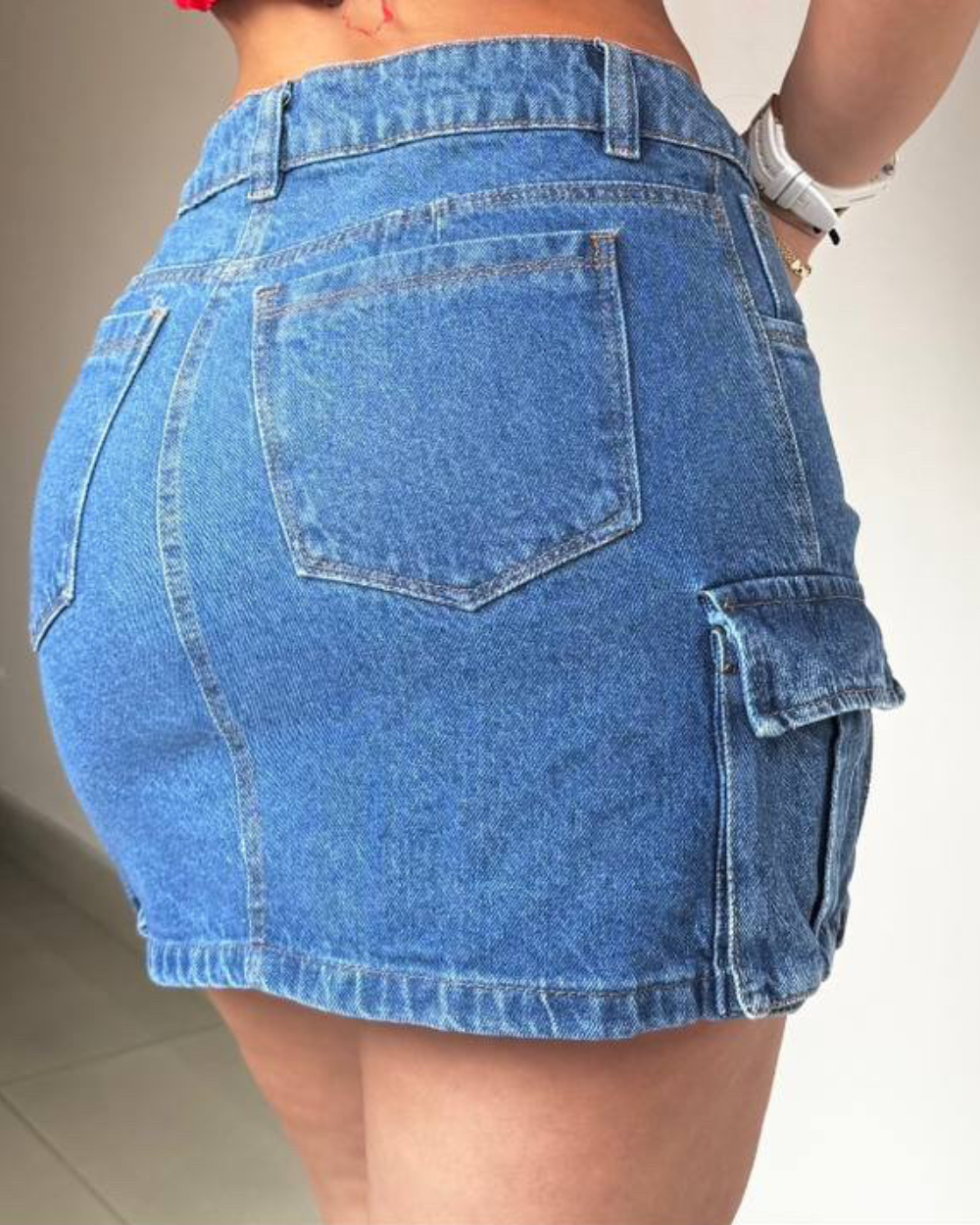 Falda De Jean Cargo Tiro Alto