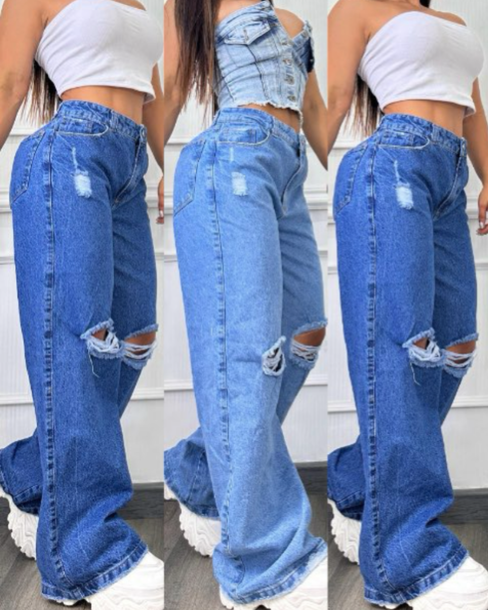 Pantalon De Jean Tiro Alto Bota Recata