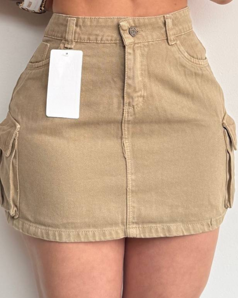Falda De Jean Color Cargo Tiro Alto