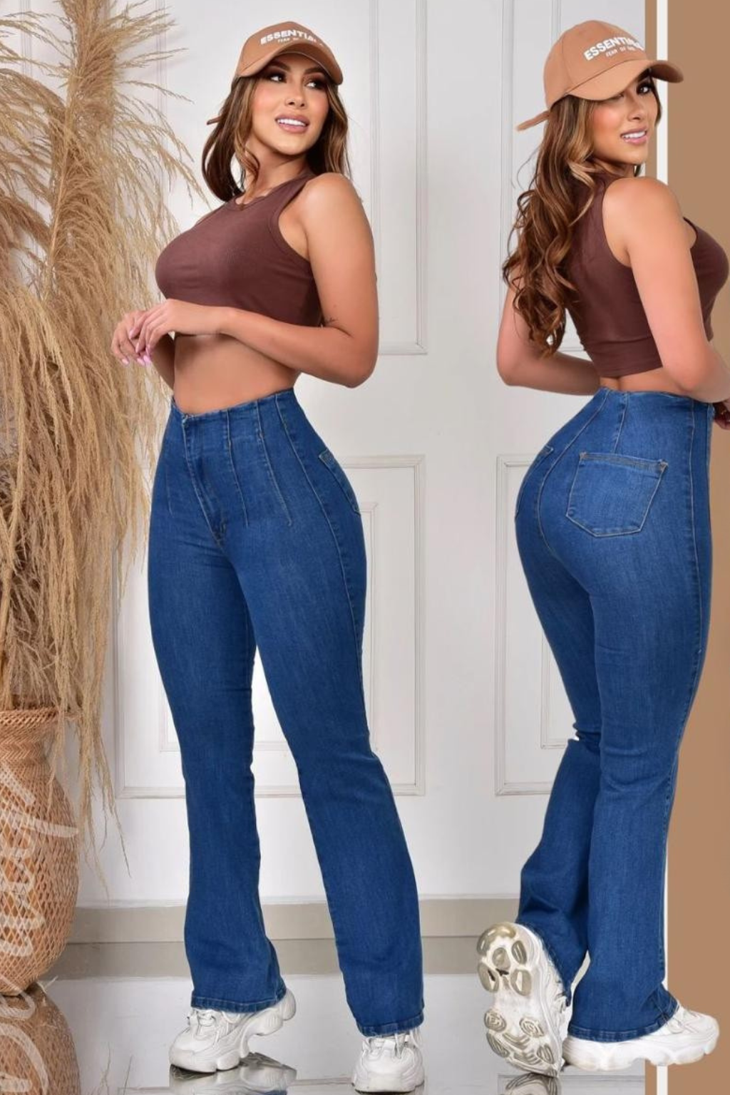 Jean efecto lipo mujer tiro alto bota campana con levantacola