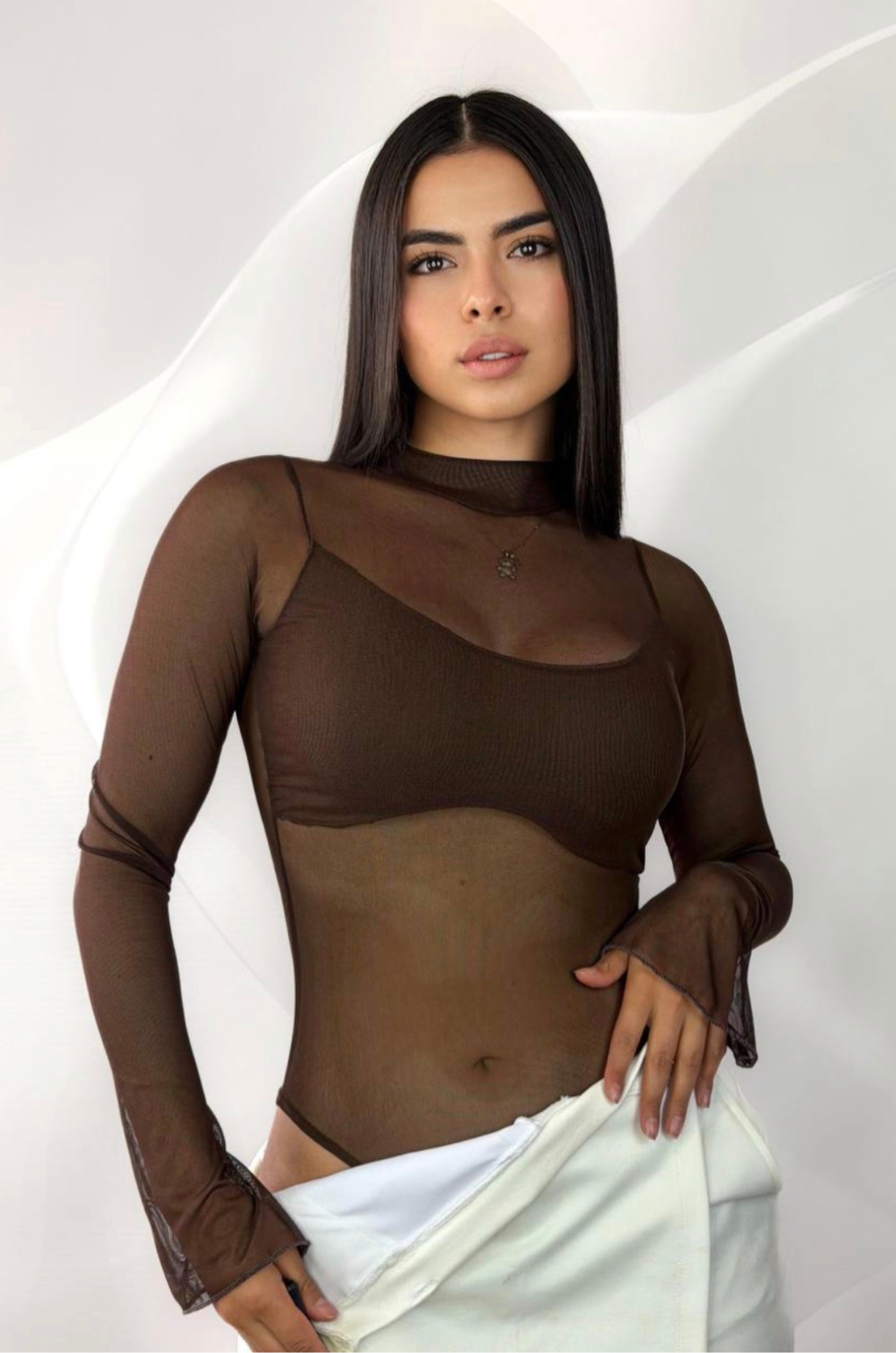 Body Transparente Manga Larga con Top Interno