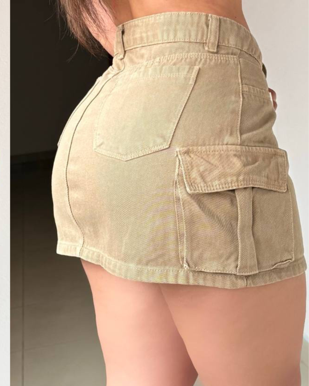 Falda De Jean Color Cargo Tiro Alto