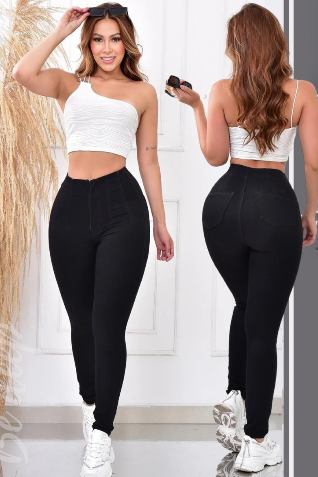 Jean control abdomen mujer tiro alto skinny unicolor