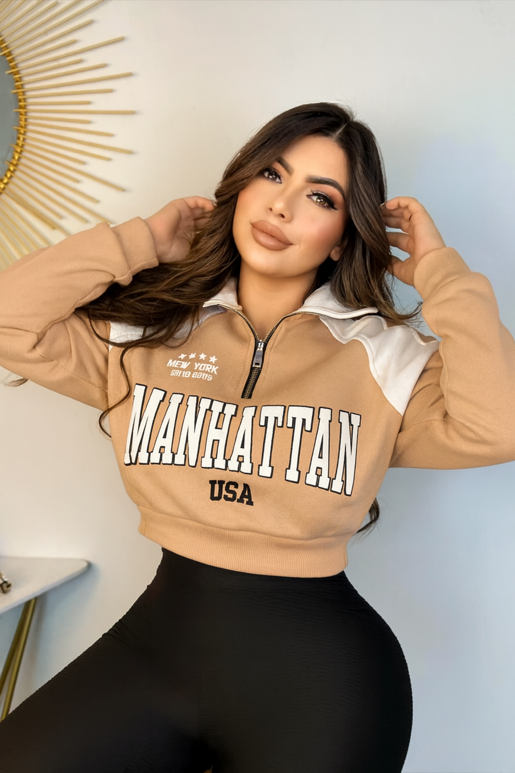 Buzo deportivo con cremallera y estampado para mujer