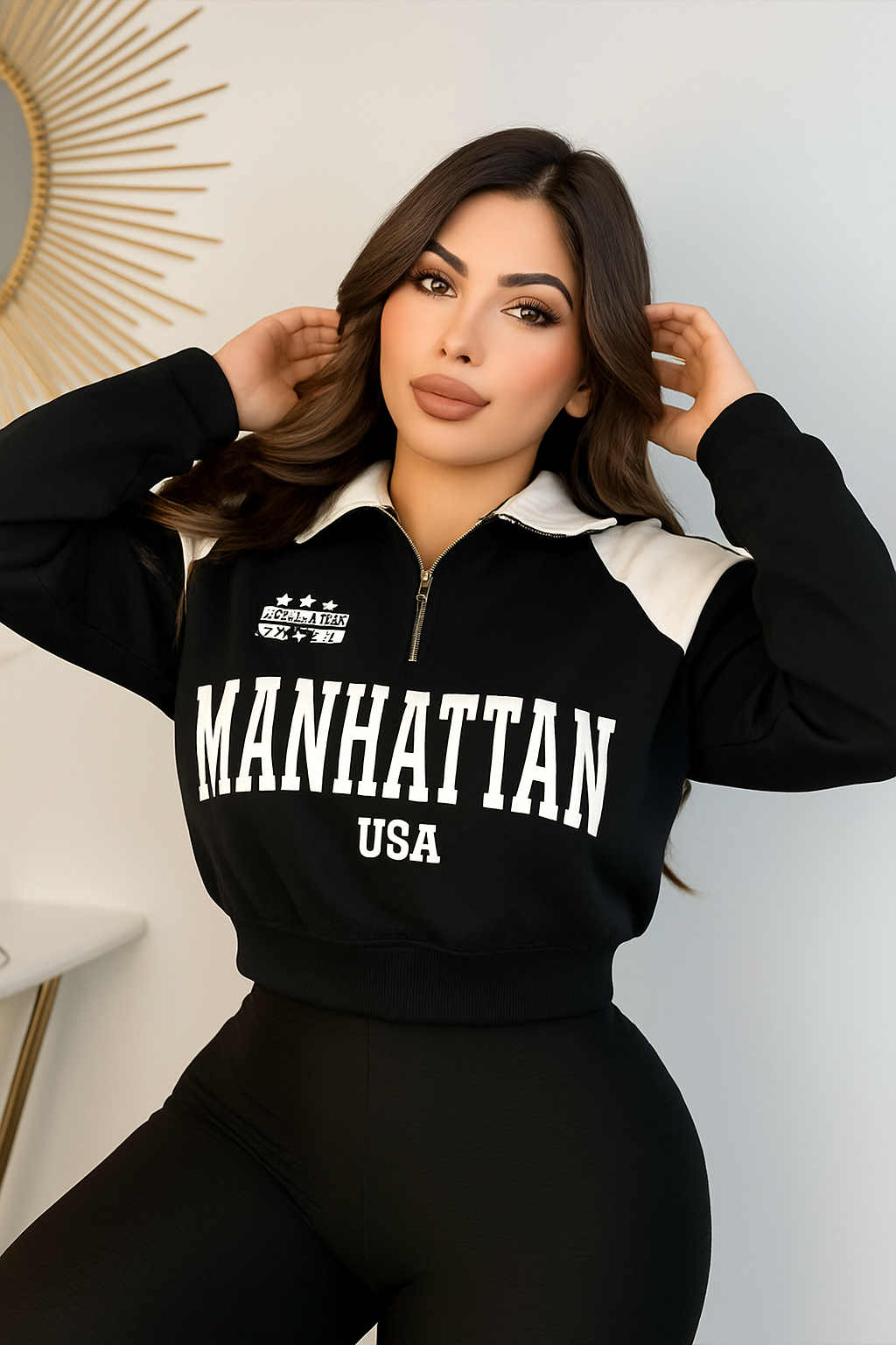 Buzo deportivo con cremallera y estampado para mujer