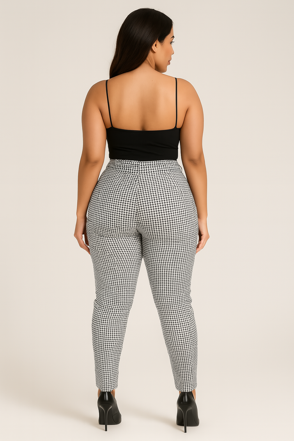 Pantalón ajustado de cuadros tiro alto