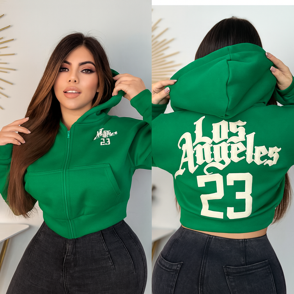 Buzo con capota y cremallera estampado para mujer