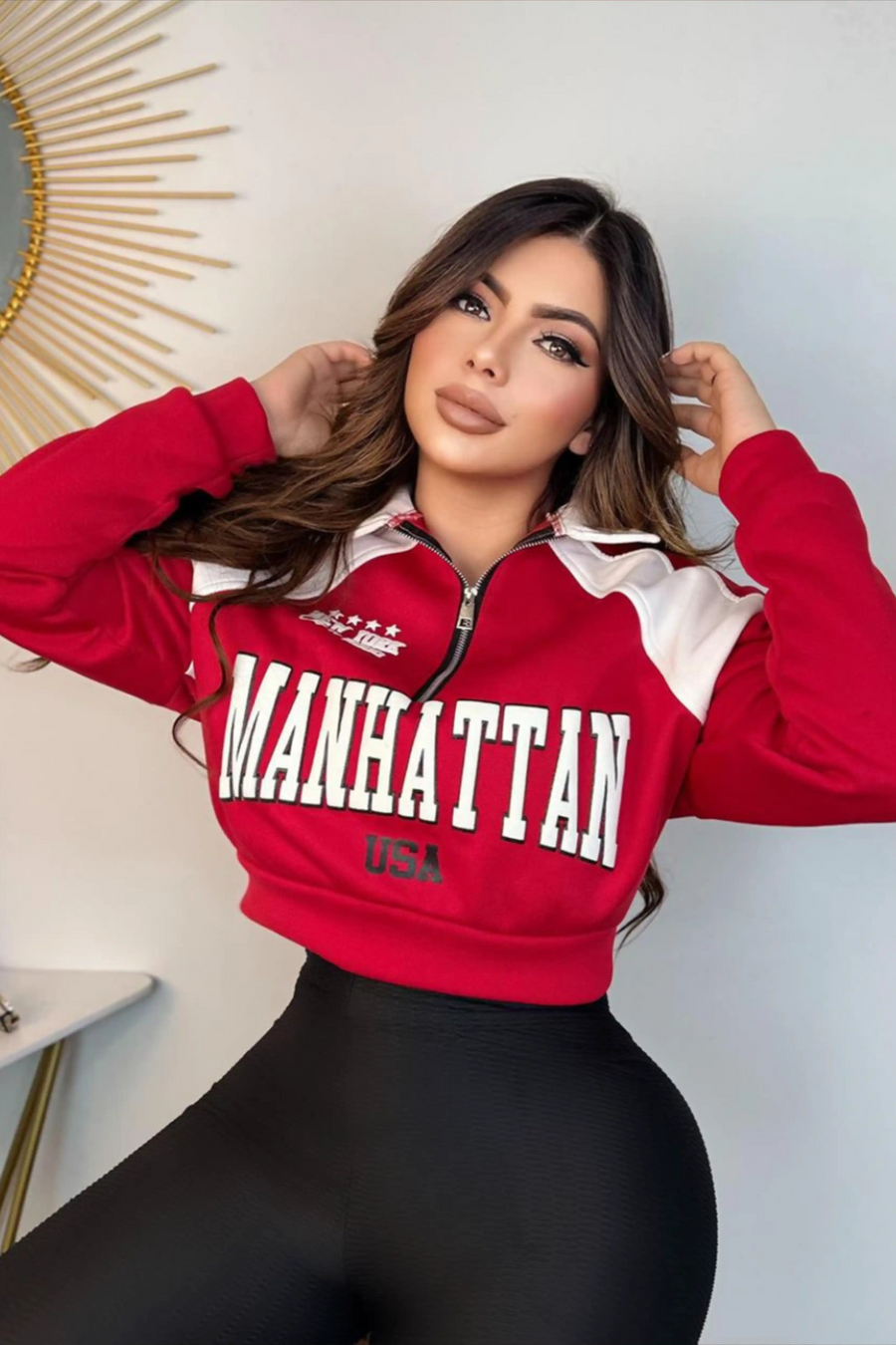 Buzo deportivo con cremallera y estampado para mujer