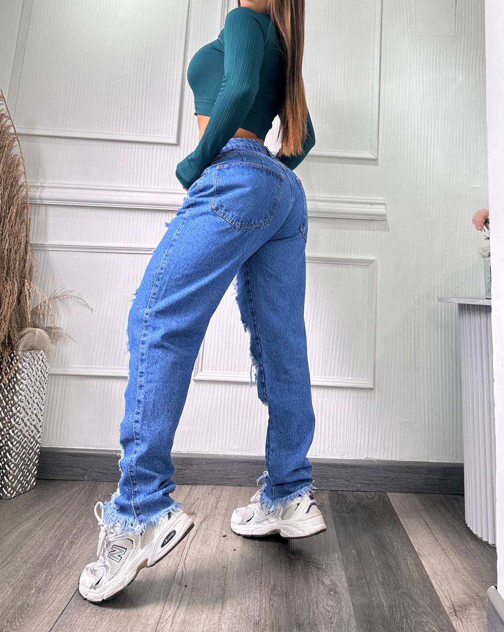 Pantalon De Jean Boyfriend destroyer tiro alto