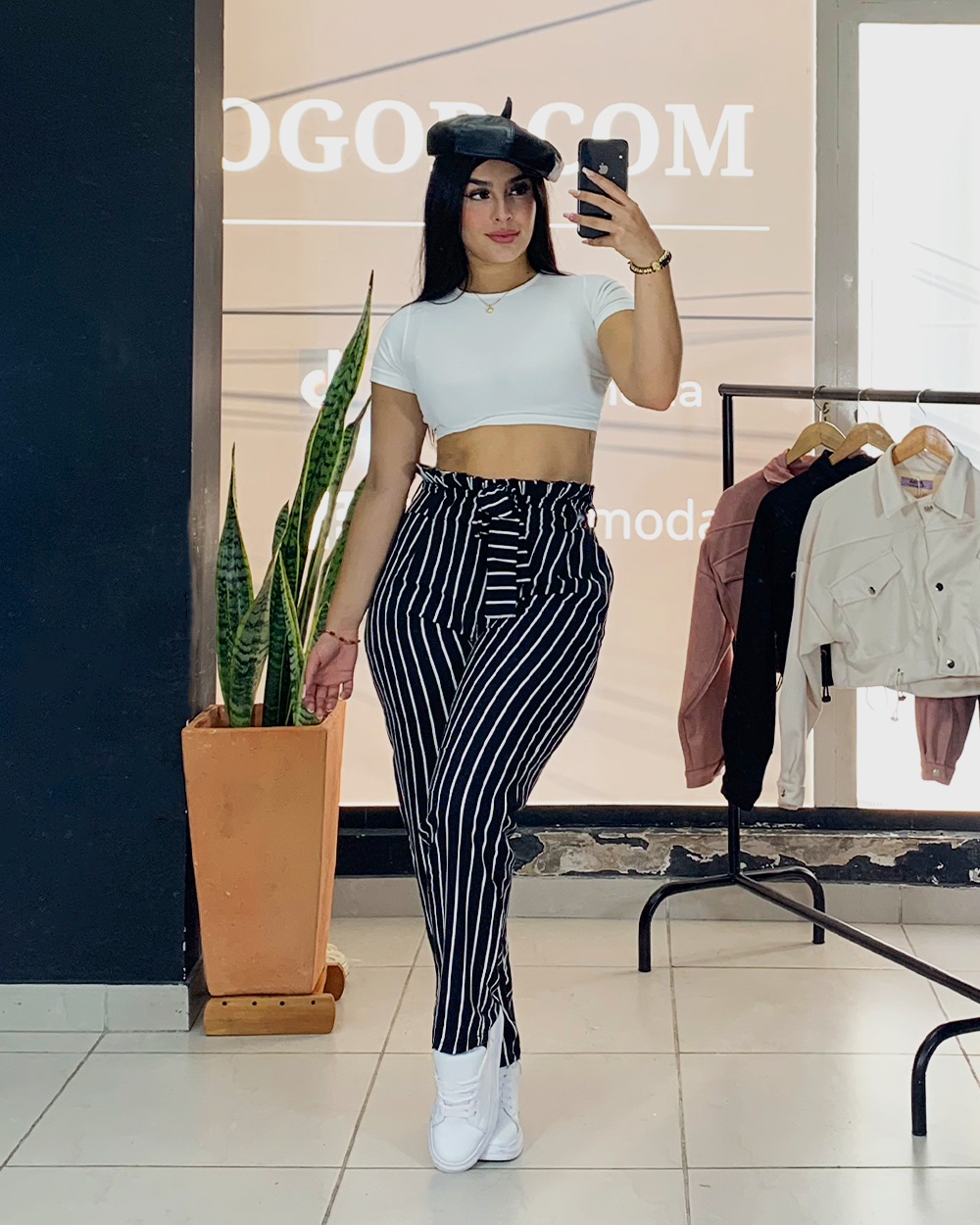 Pantalon alto con top hot sale