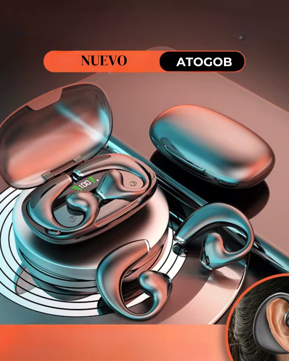Audífonos Deportivos con Gancho Para  la Oreja, Auriculares con Micrófono, Bluetooth