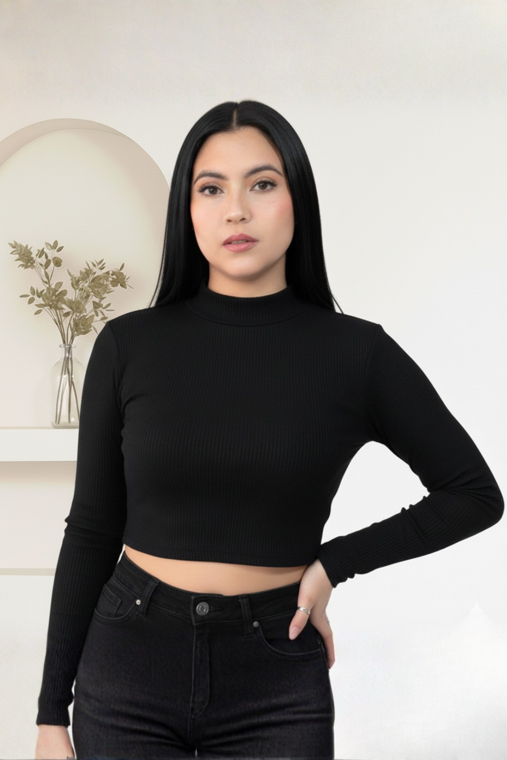 Blusa Cuello Alto Manga Larga Para Mujer