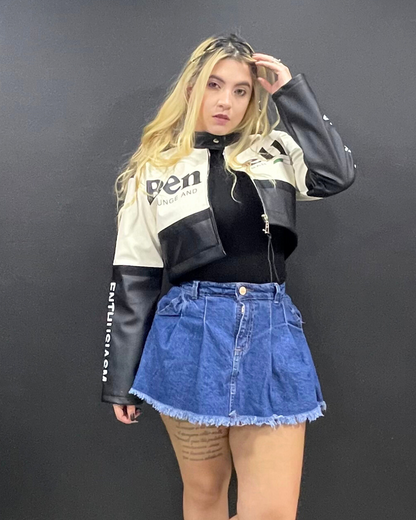 Chaqueta tipo Chamarra estampada en cuero sintetico