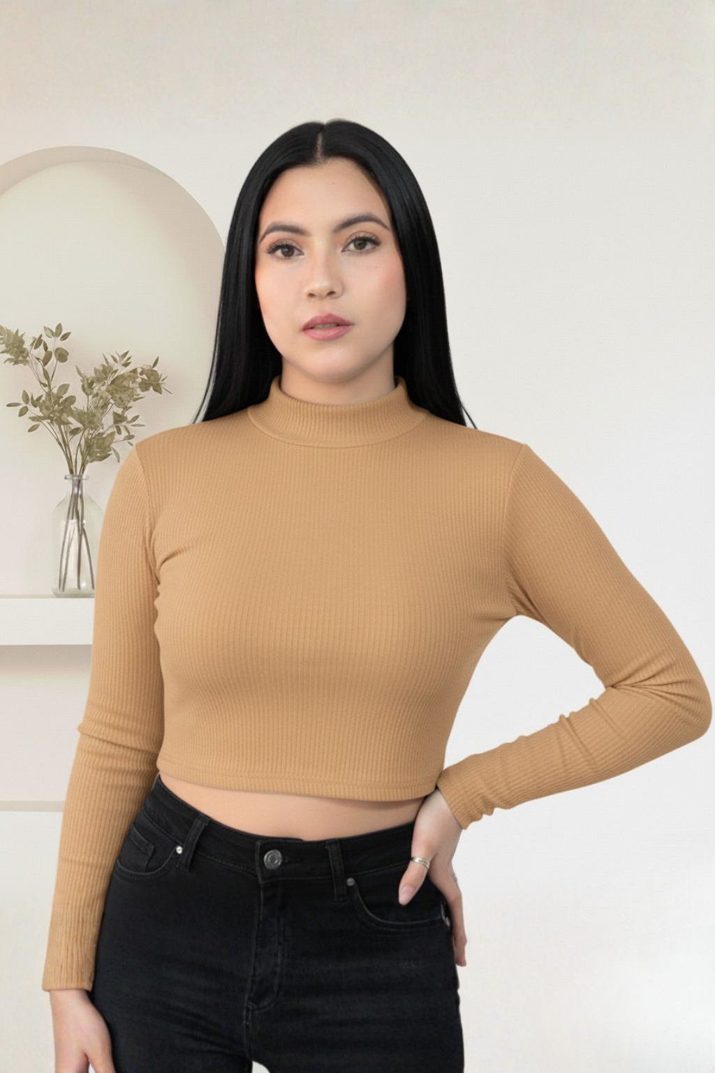 Blusa Cuello Alto Manga Larga Para Mujer