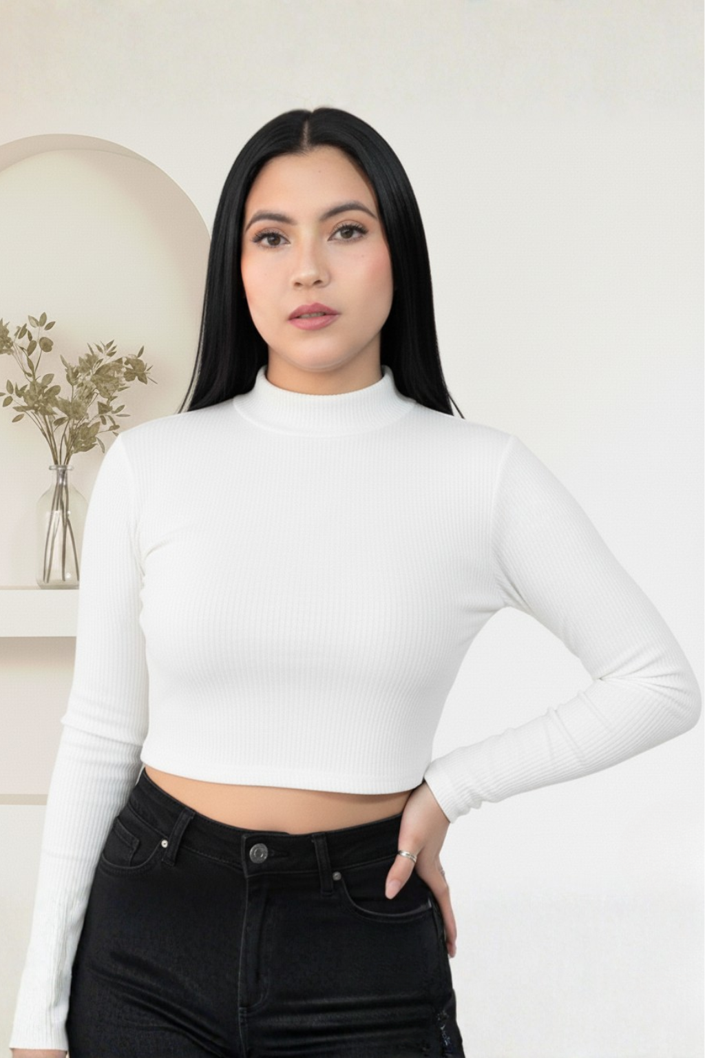 Blusa Cuello Alto Manga Larga Para Mujer