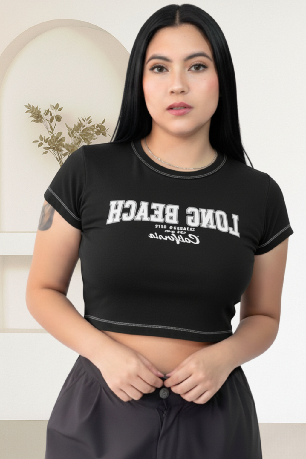 Crop top manga corta estampada