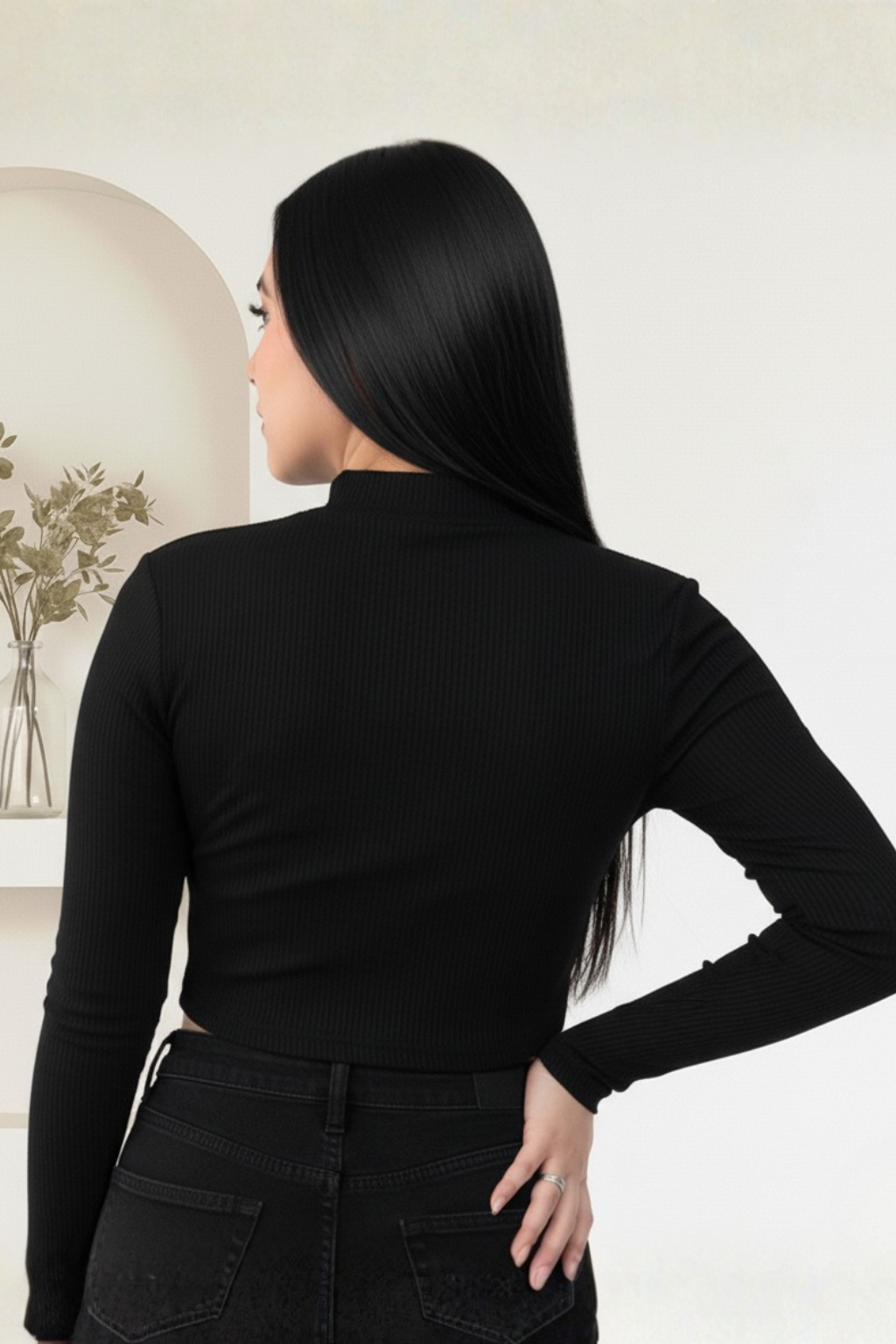 Blusa Cuello Alto Manga Larga Para Mujer