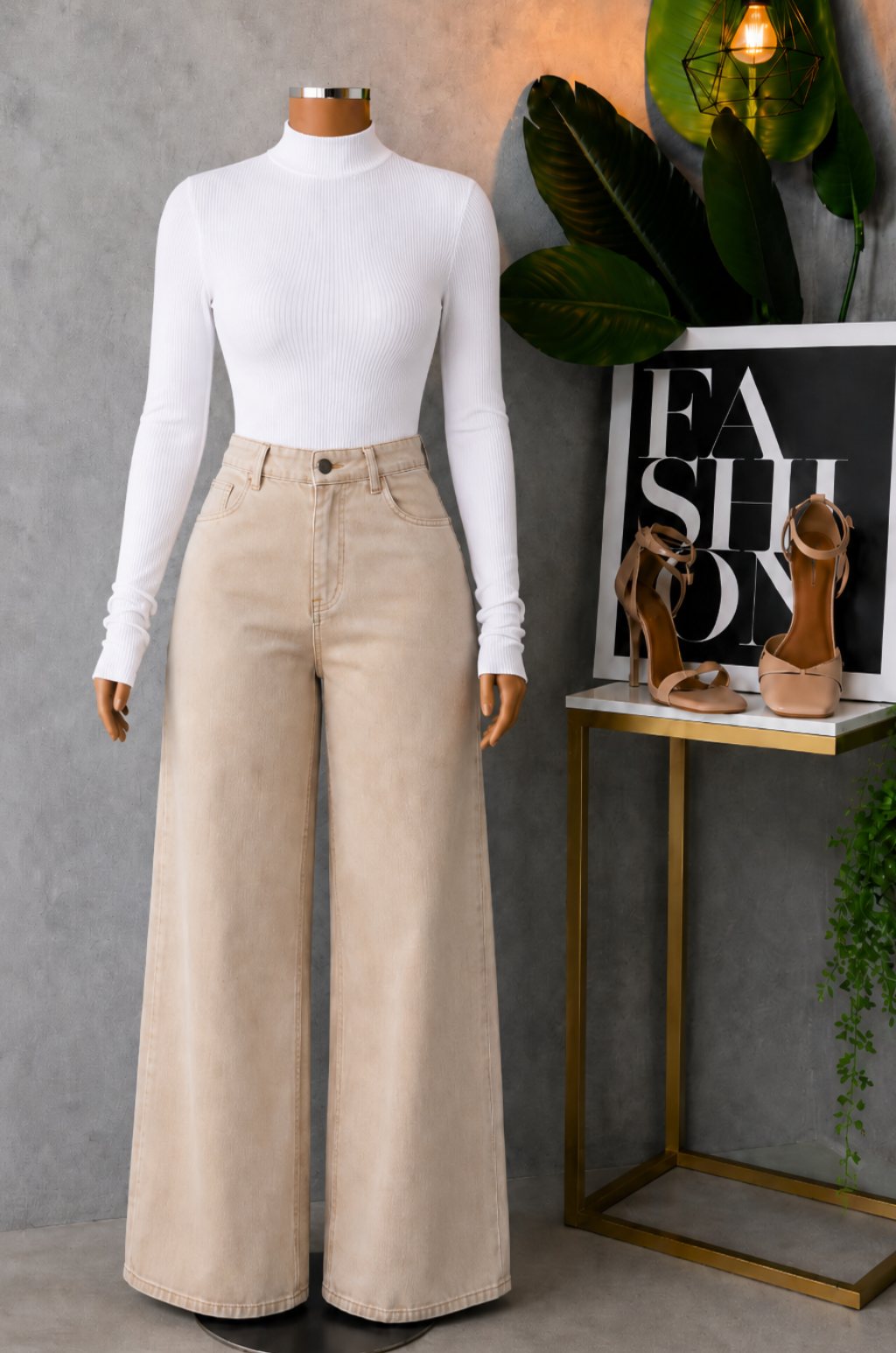 Conjunto  De Jean  Palazzo + Blusa Cuello