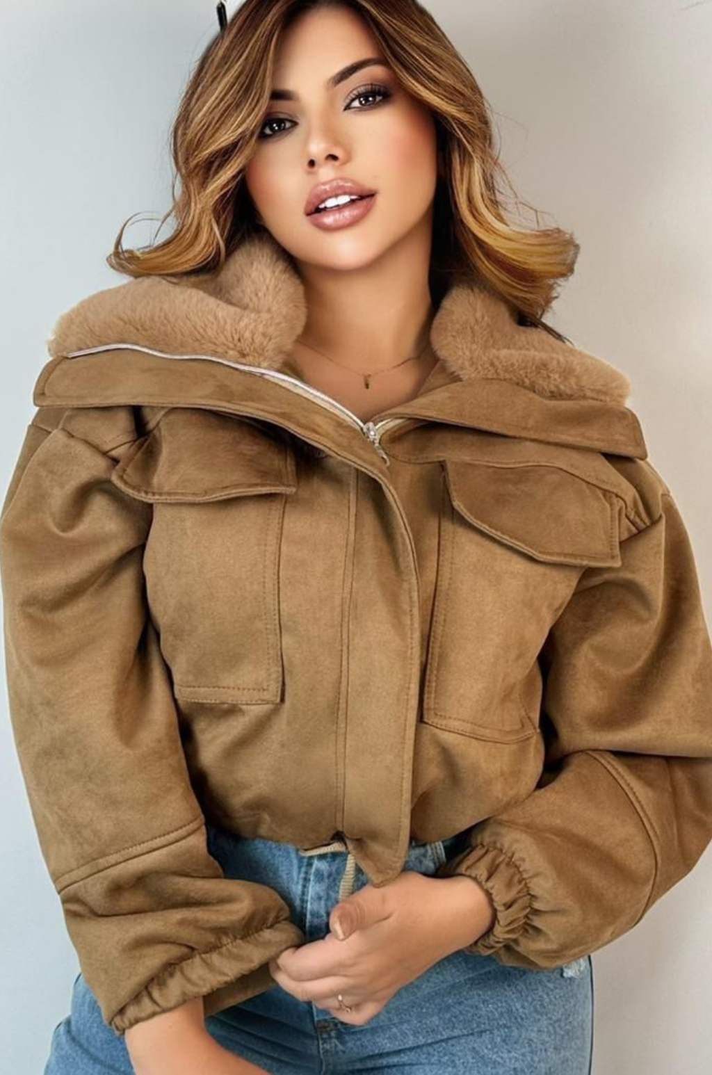 Chaqueta en Gamuza  con Peluche