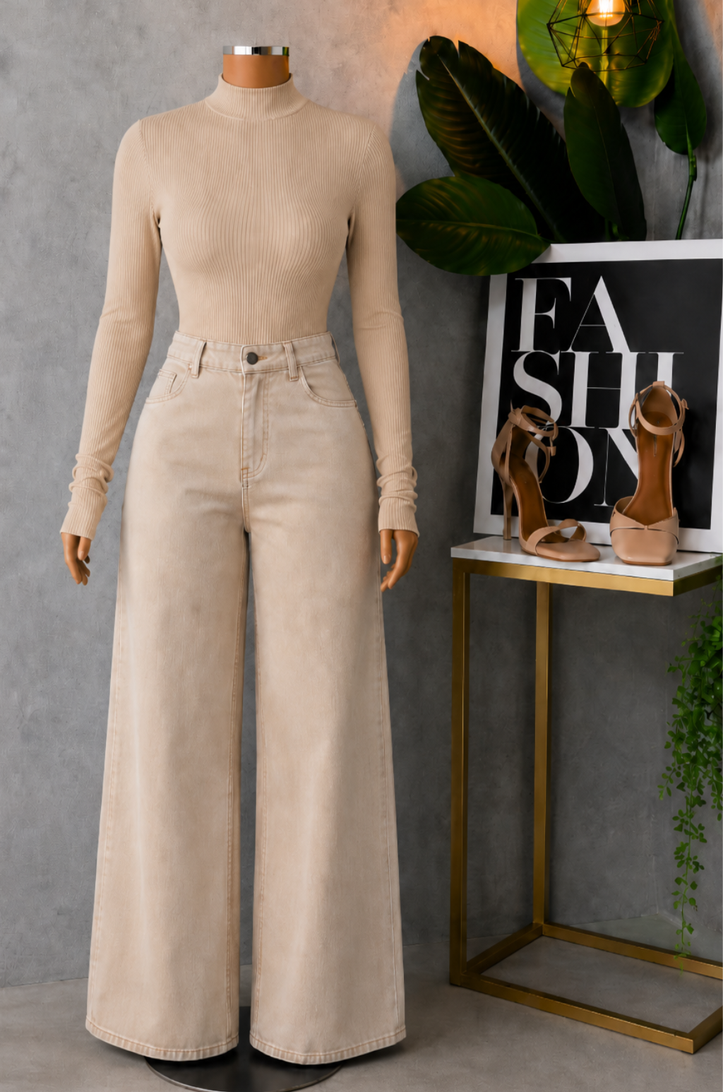 Conjunto  De Jean  Palazzo + Blusa Cuello
