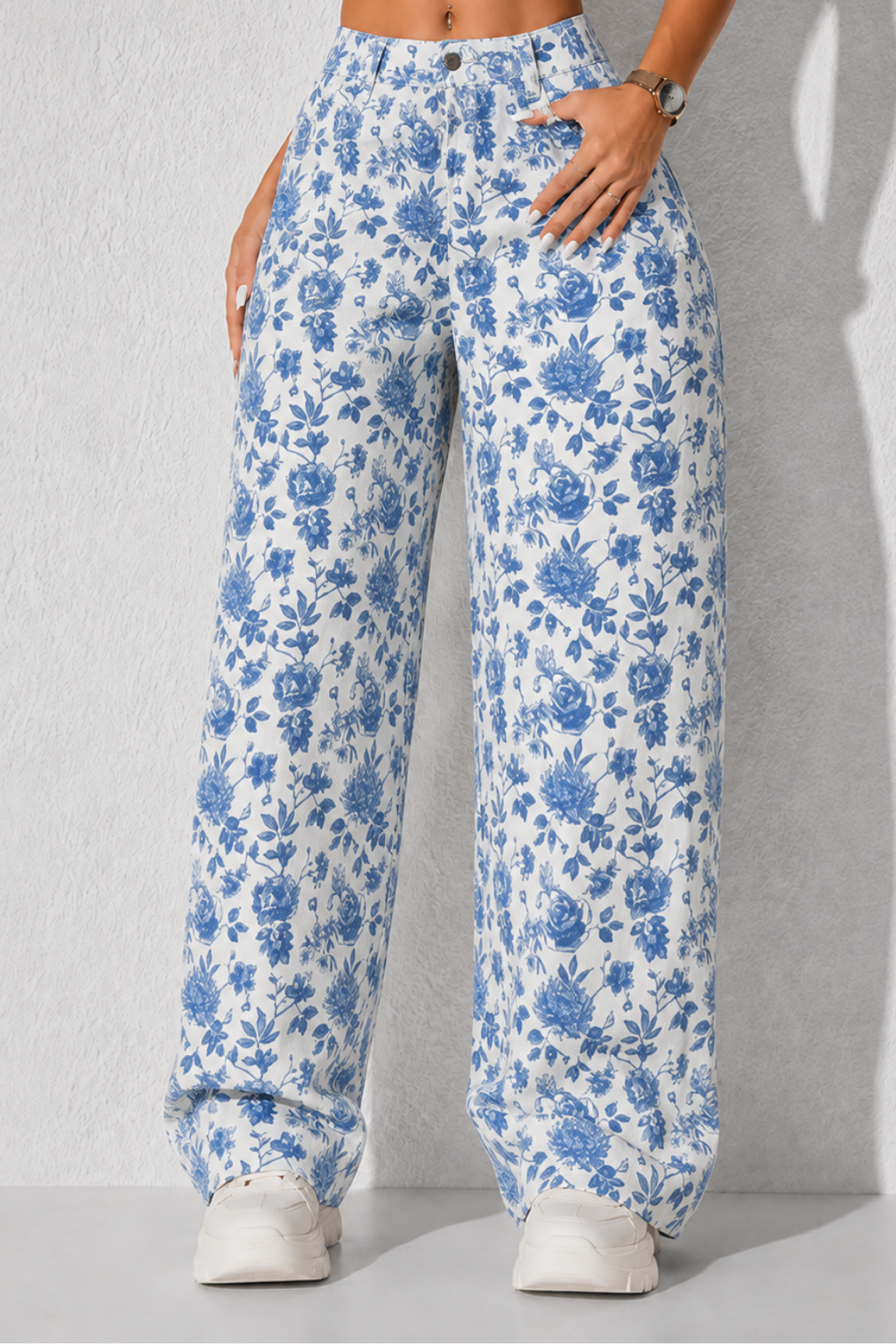 Jean Baggy Estampado Abstracto Multicolor Tiro Alto Bota Ancha