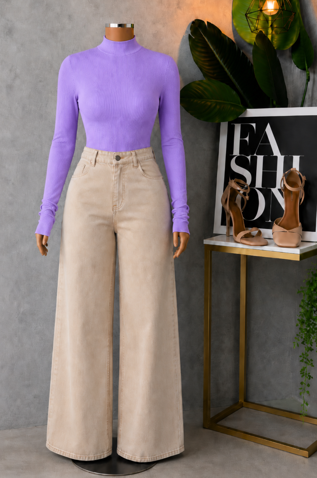 Conjunto  De Jean  Palazzo + Blusa Cuello