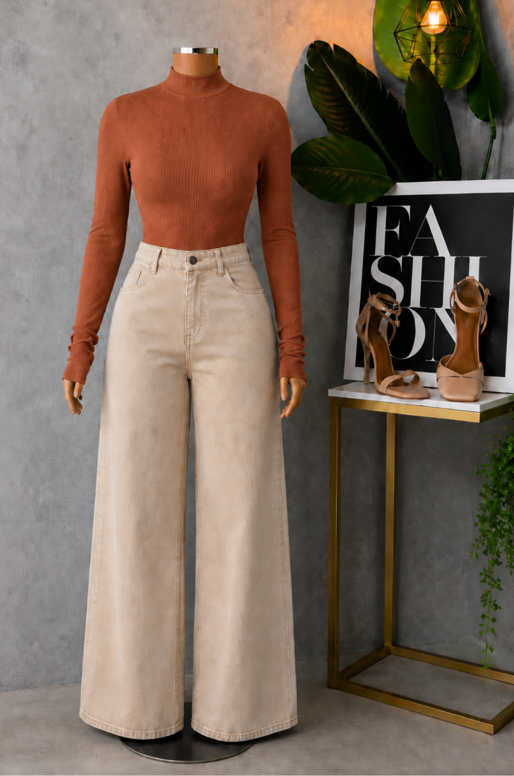 Conjunto  De Jean  Palazzo + Blusa Cuello