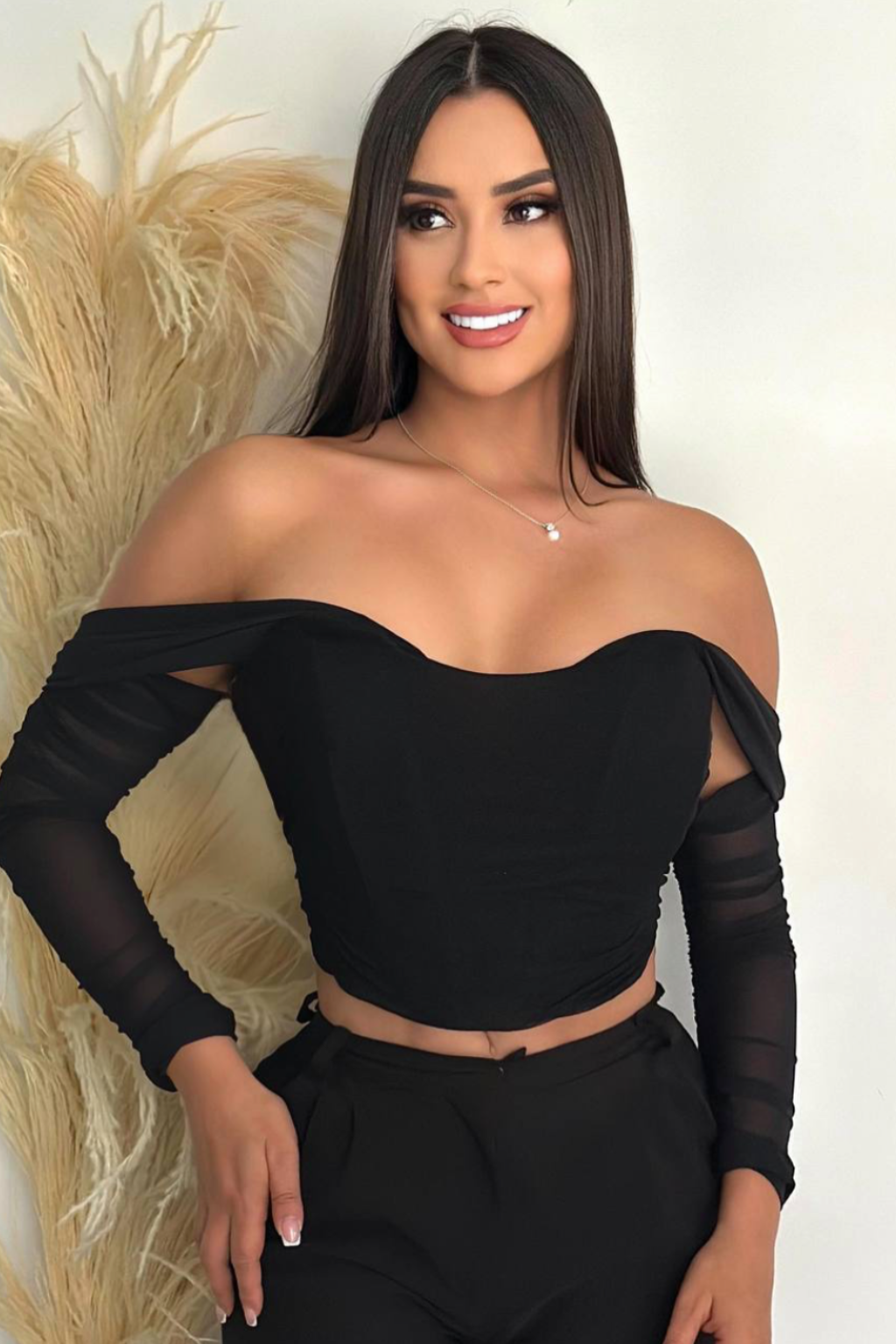 Blusa Estilo Corset Manga Larga