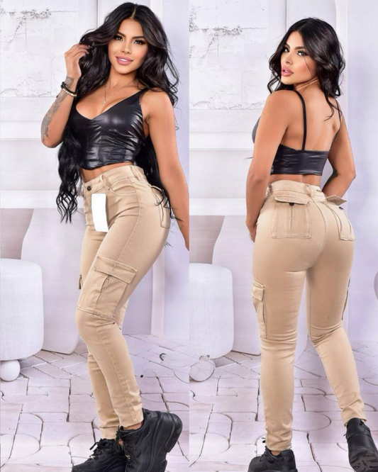 Pantalon Tiro Alto  Cargo Estilo Skinin Con Orma