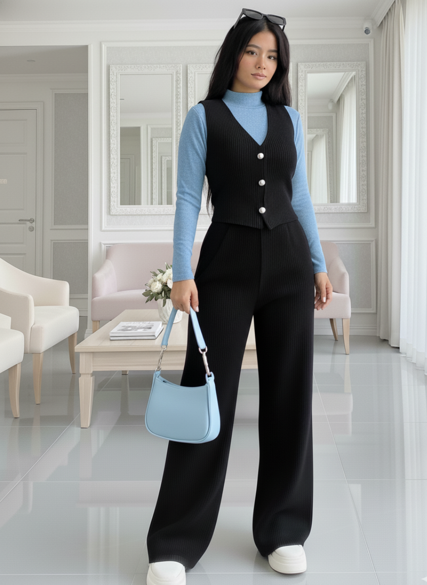 Conjunto En Pana  y Blusa Brillante