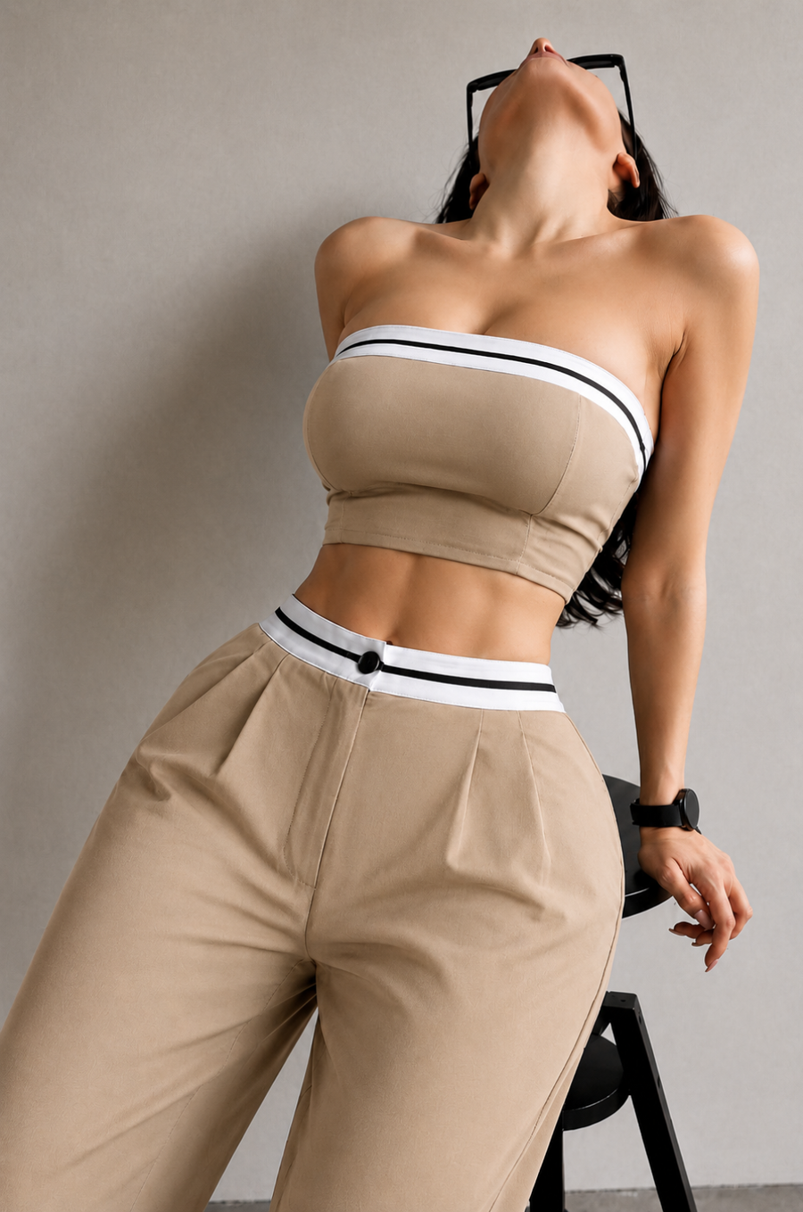 Conjunto Mujer Strapless y Pantalón