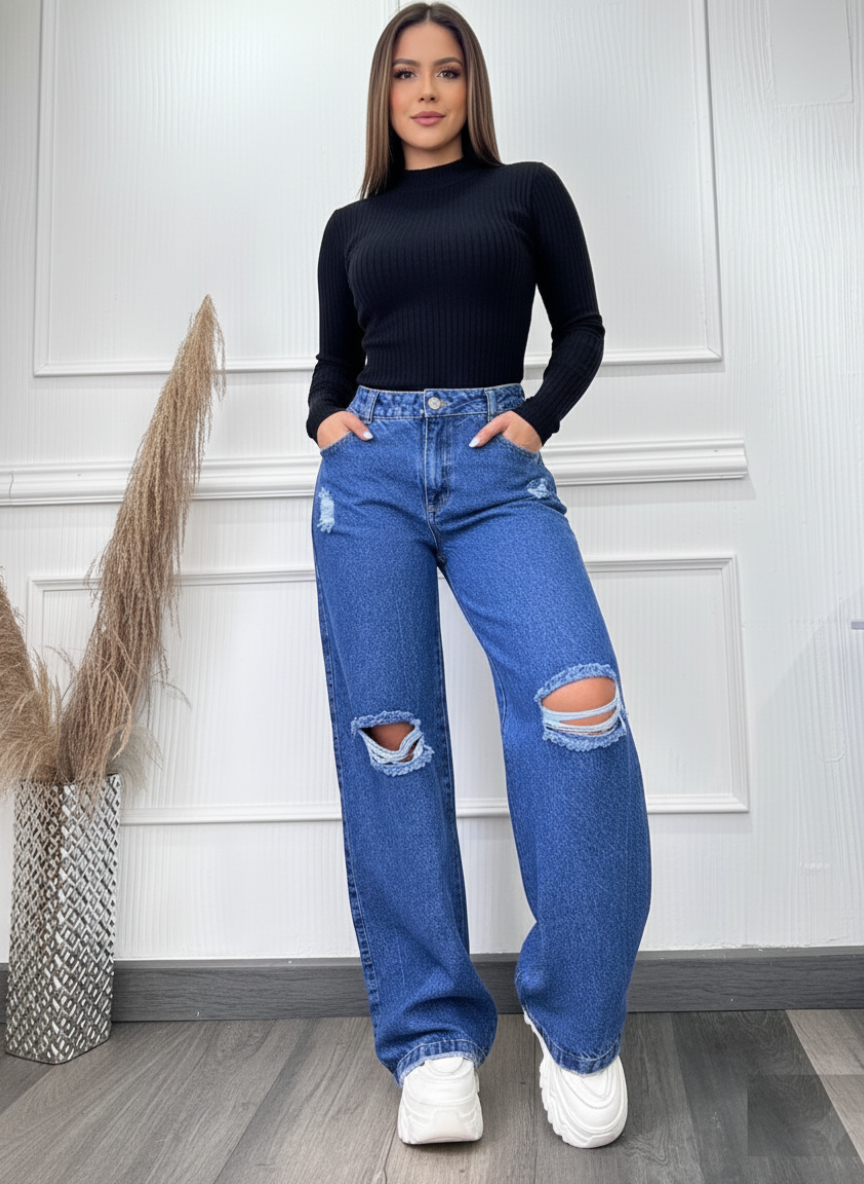 Conjunto Blusa cuello alto y Jean bota recta