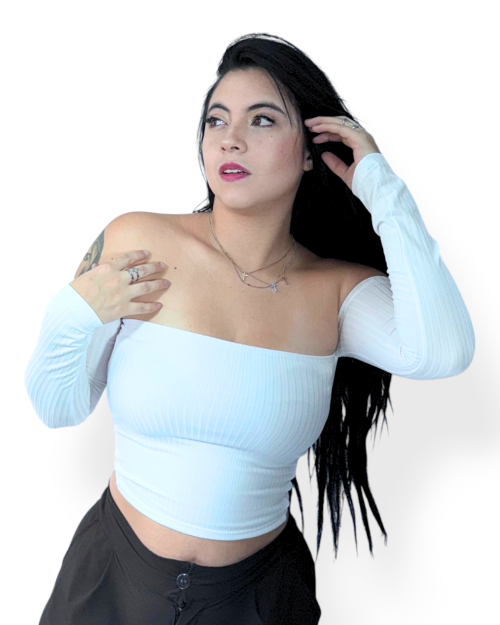 Conjunto Blusa Cuello Bandeja y Falda larga