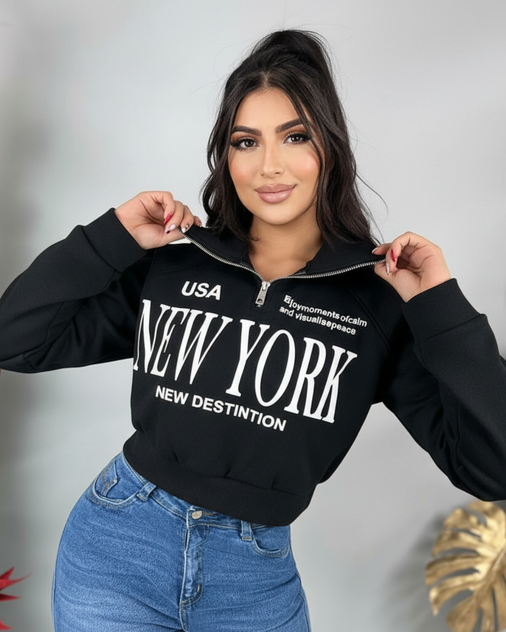 Buzo y cremallera estampado para mujer