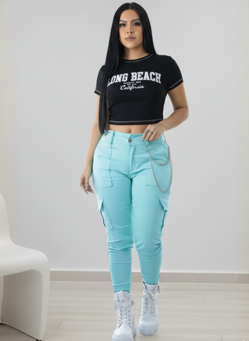 Conjunto Crop top y Pantalon Cargo color