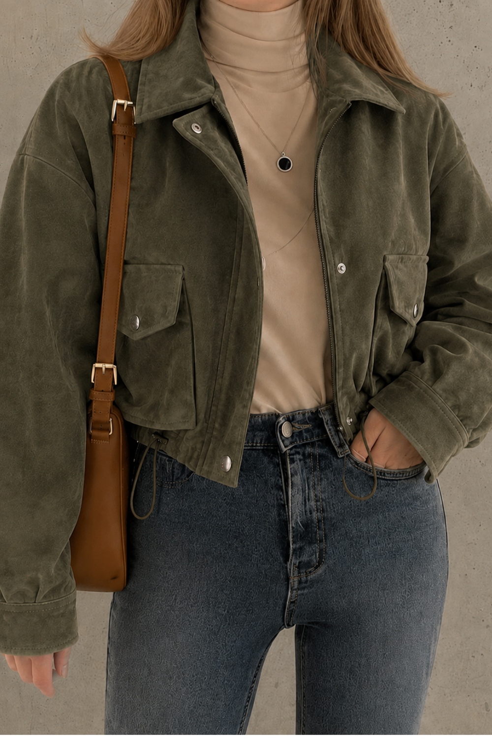 Chaqueta Corta Gamuza Oversize Para Mujer