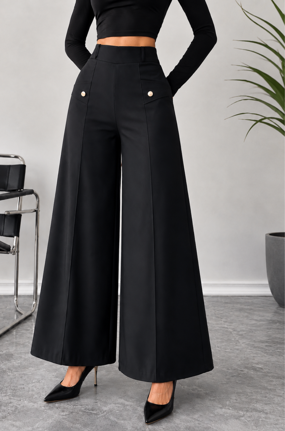 Pantalon Palazo  De Tiro Alto Para Mujer