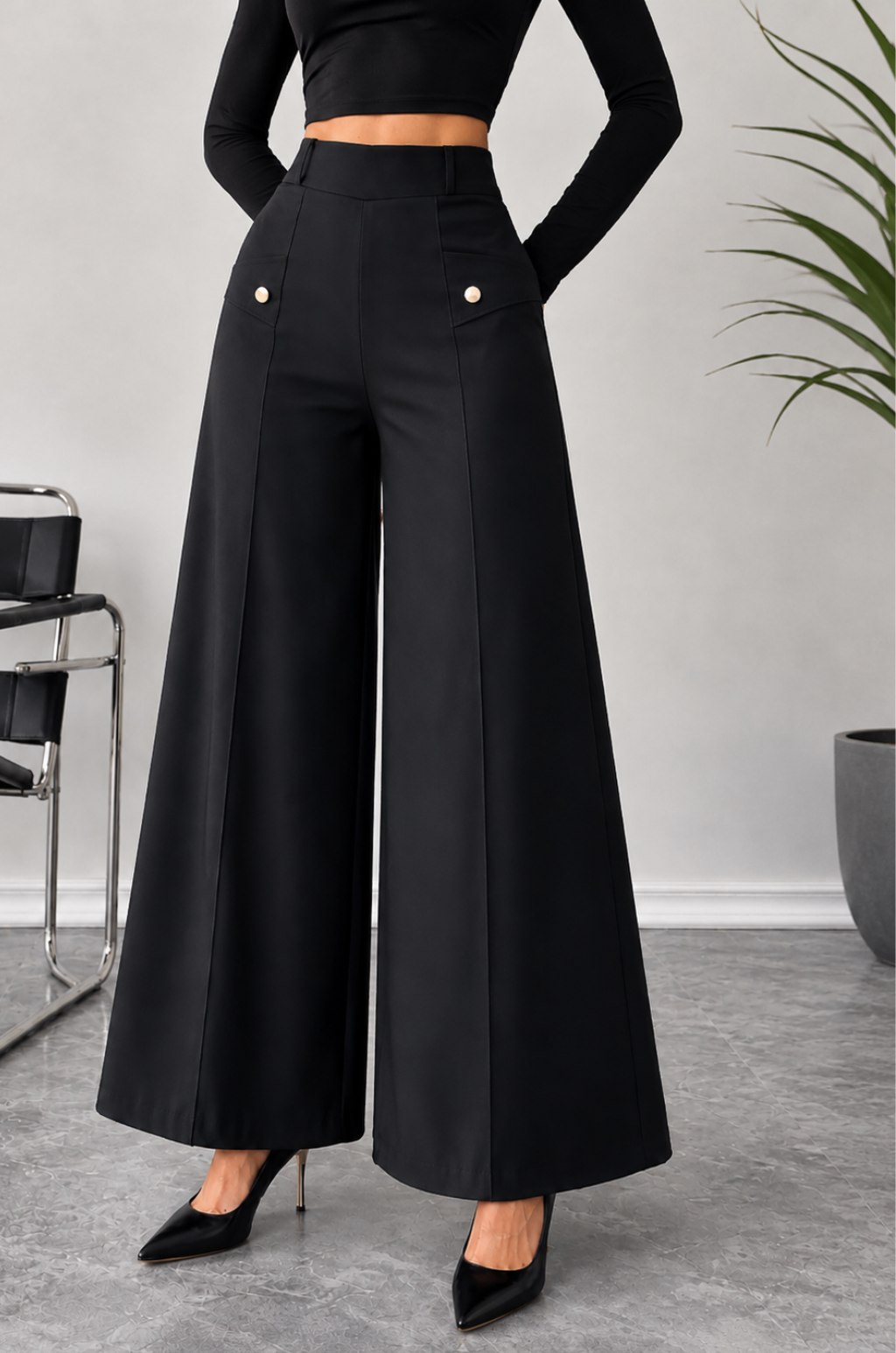 Pantalon Palazo  De Tiro Alto Para Mujer