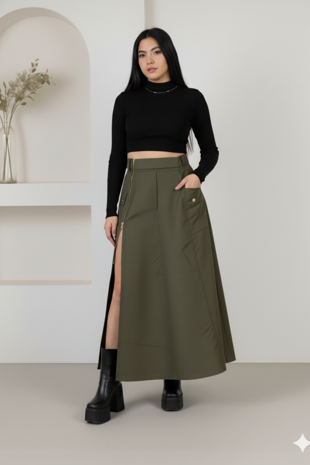 Falda larga con cremallera
