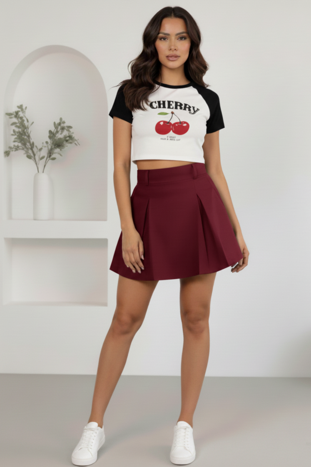 Conjunto Blusa Cherry y Falda Plisada