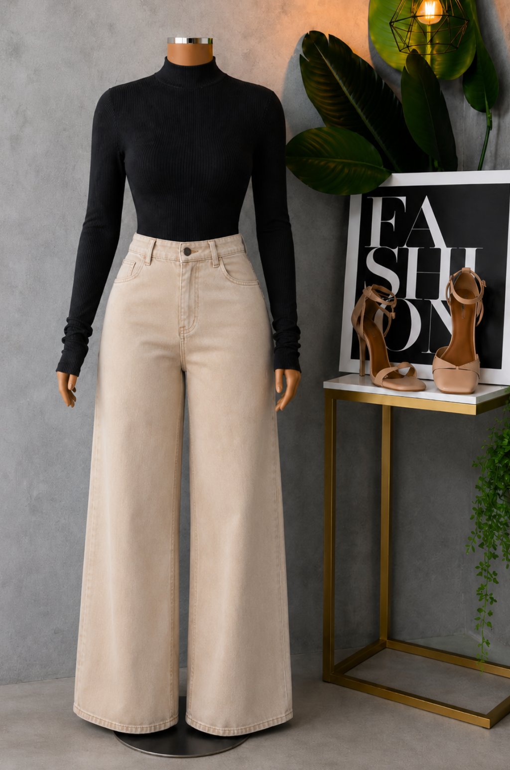 Conjunto  De Jean  Palazzo + Blusa Cuello