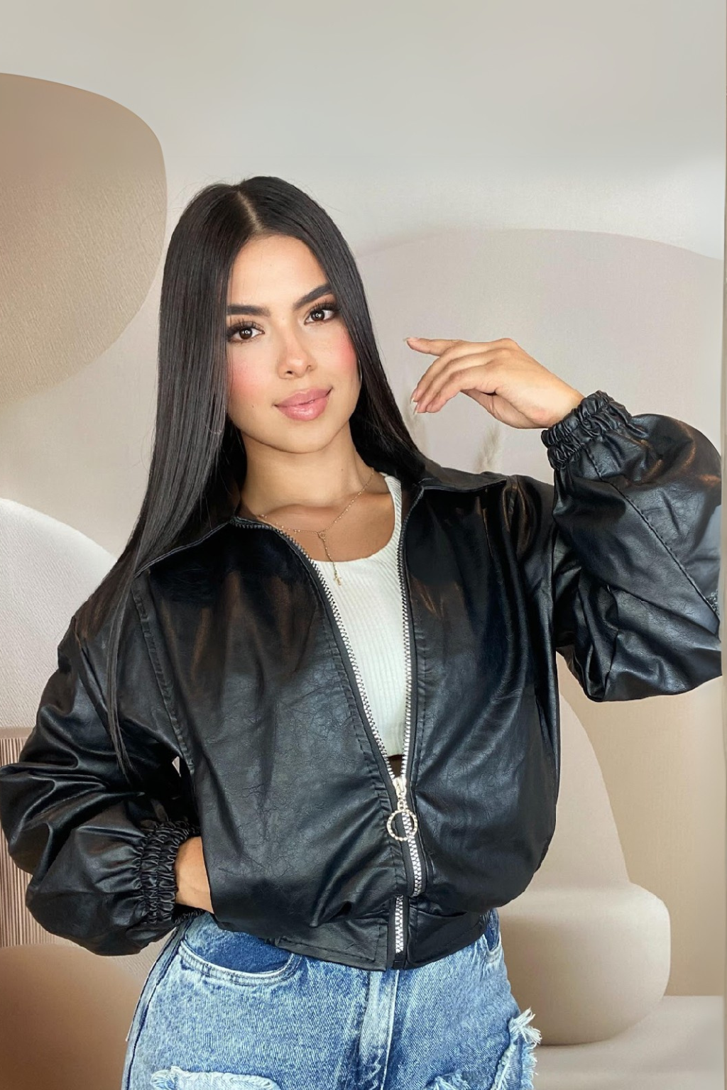 Chaqueta de Cuero Sintético Mujer Estilo Casual y Urbano