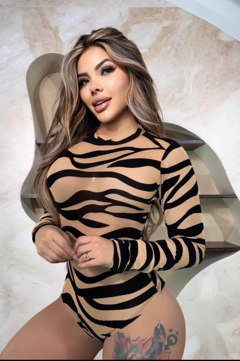 Body Transparente Negro Con  Manga Larga Mujer