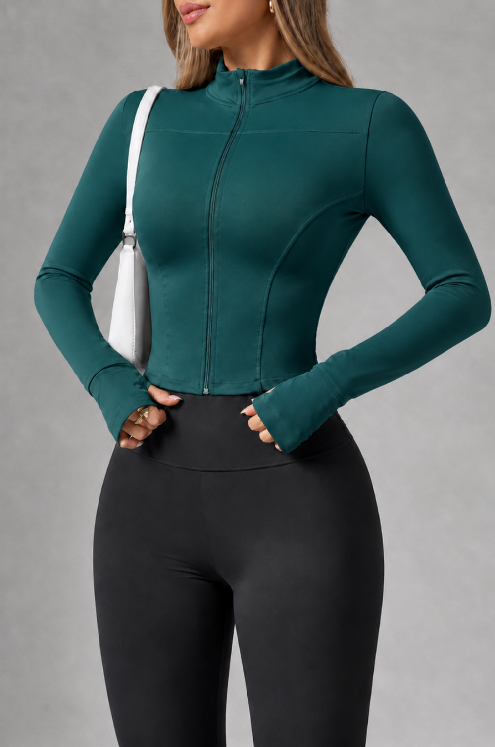 Chaqueta ajustada de manga larga para correr, pilates y deportes