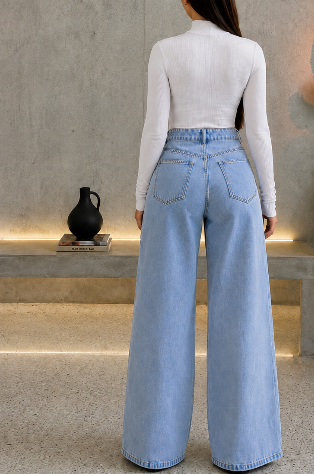Conjunto de Pantalo de Jean Bota recta + Blusa Cuello Alto