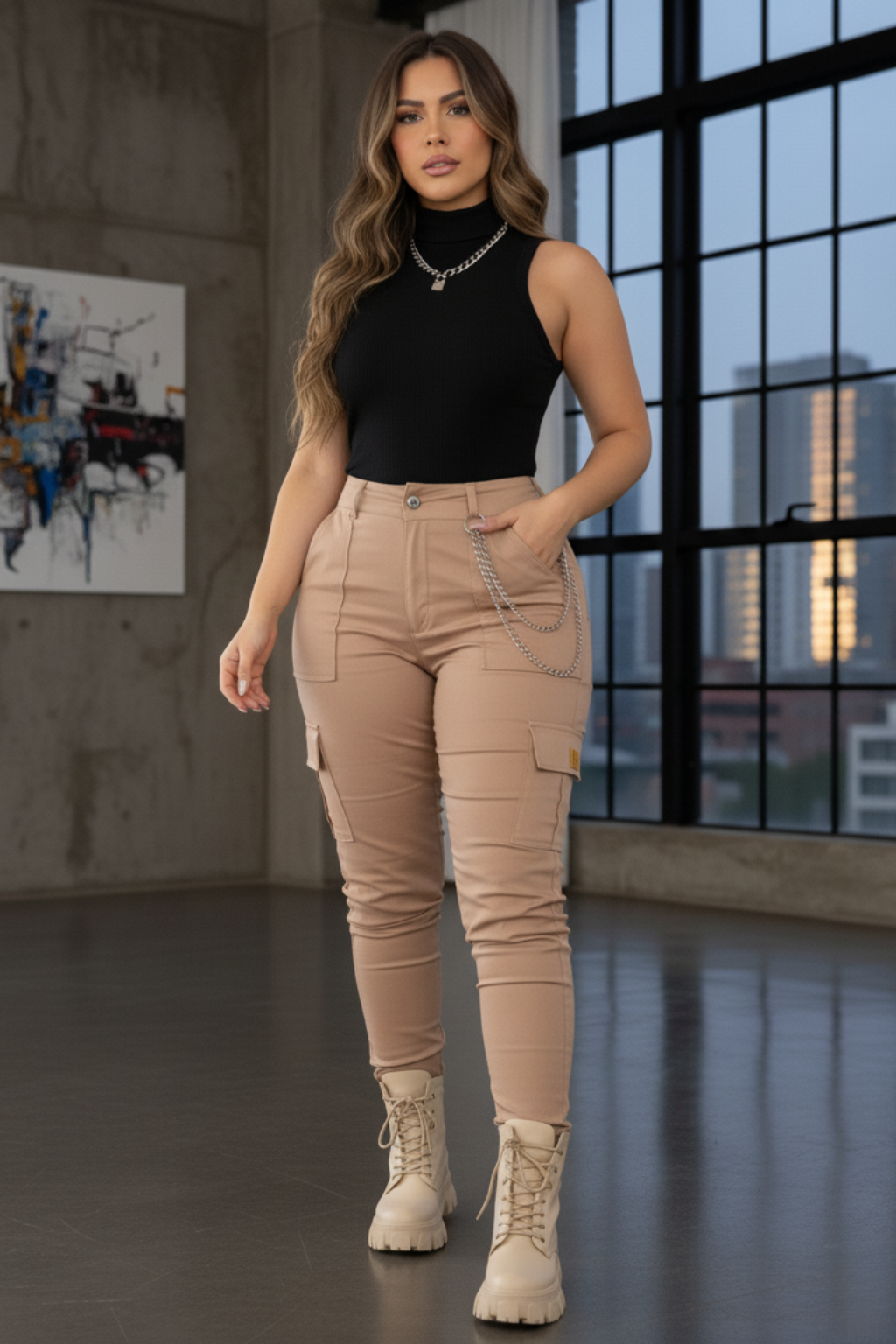 Conjunto blusa cuello y pantalon cargo