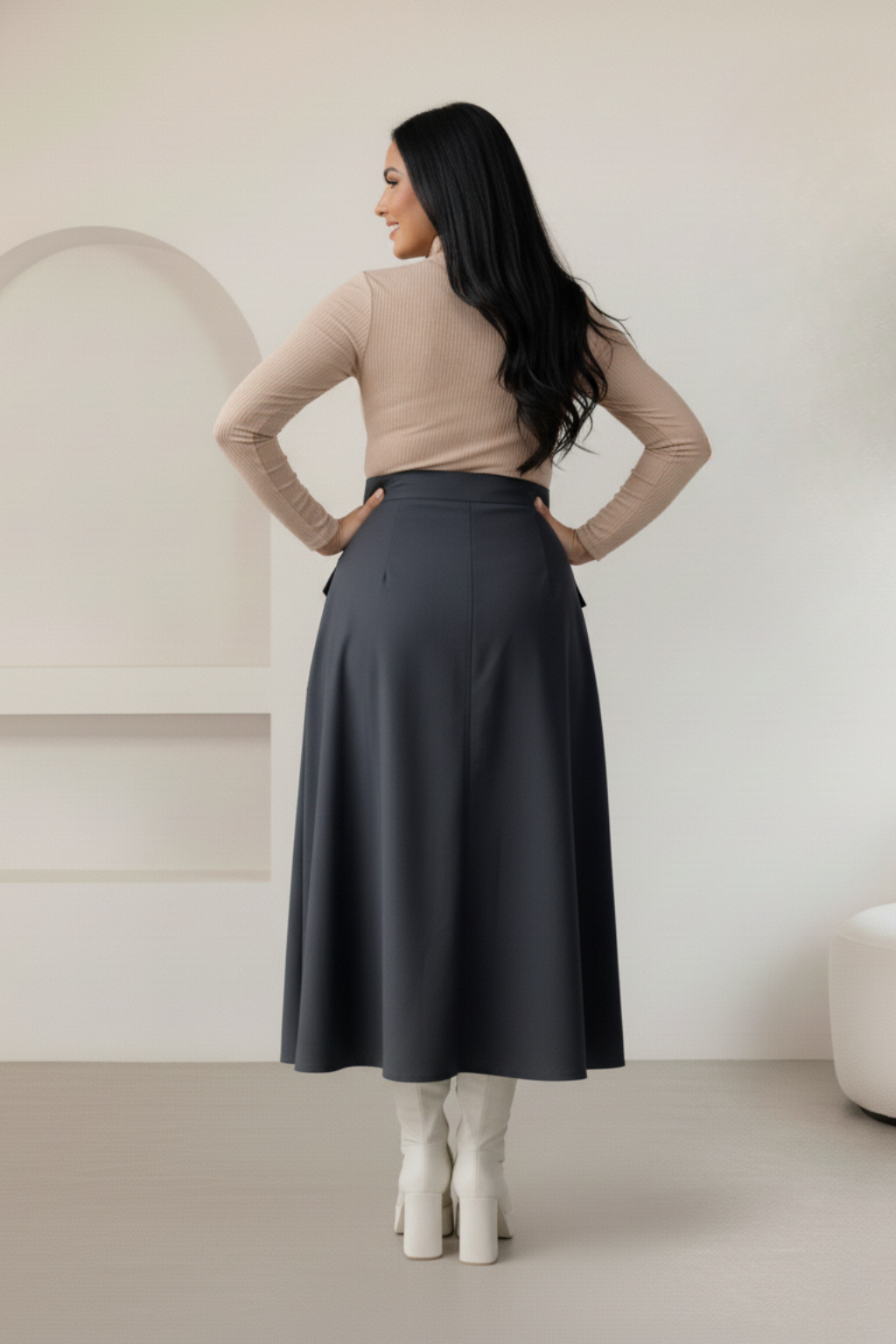 Conjunto Falda larga Cremallera y Blusa cuello alto